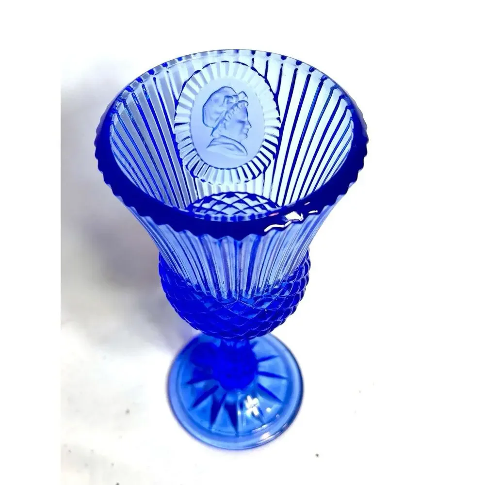 Vintage Cobalt Blue Goblet Cameo Glass Indiana Avon Style Water Wine Glass